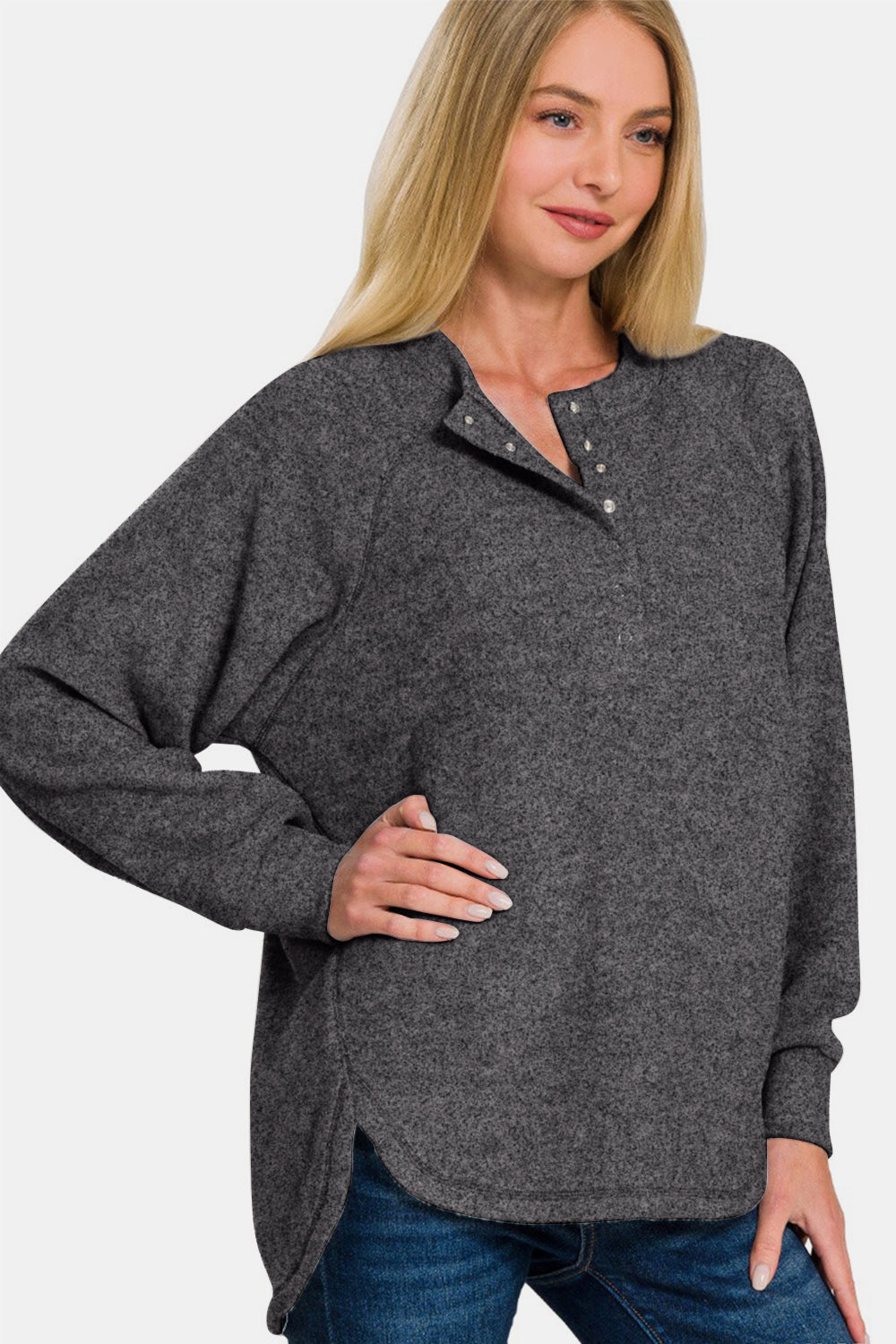 Women's Brushed Melange Hacci High-Low Sweater