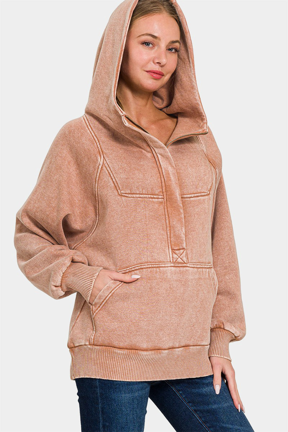 Women's Acid Wash Fleece Kangaroo Hoodie