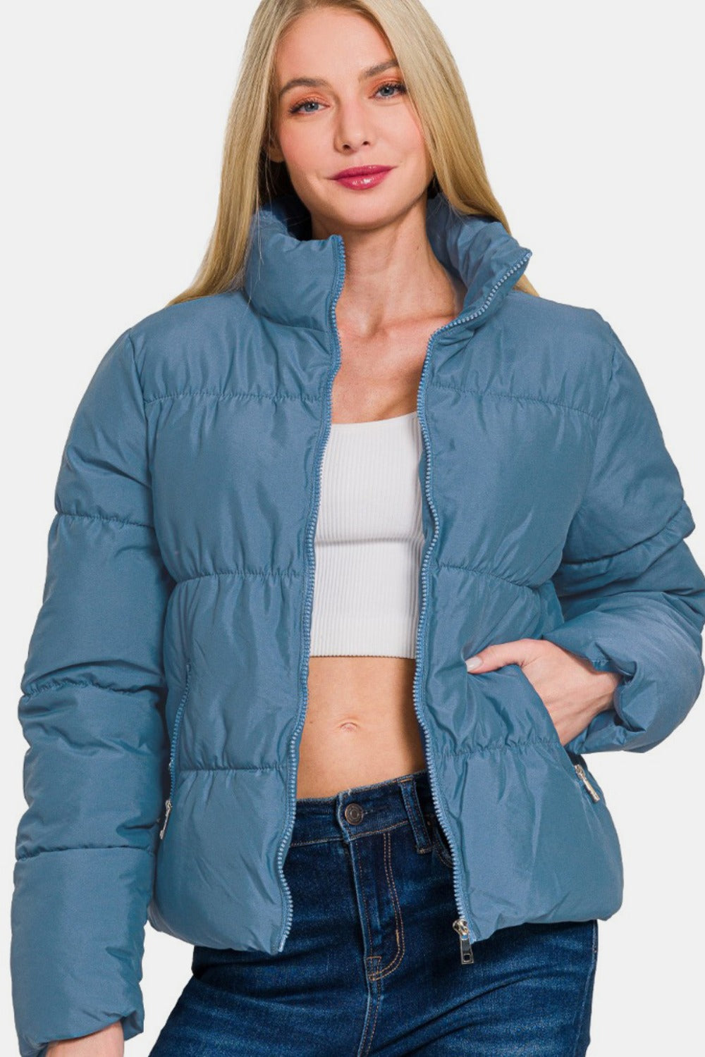 Women's Turtleneck Puffer Jacket with Pockets