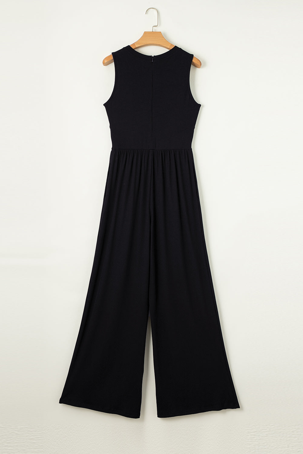 Women's Black Cinched Waist Sleeveless Wide Leg Jumpsuit