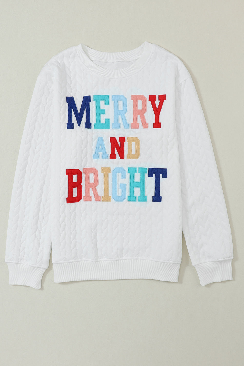 Women's White Merry And Bright Cable Knit Pullover Sweatshirt