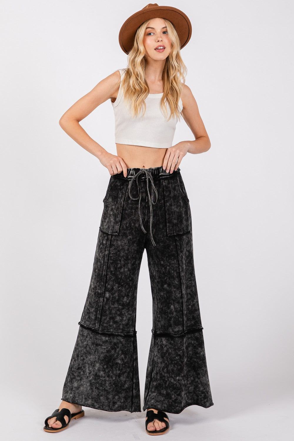 Women's Mineral Washed Terry Wide Leg Pants