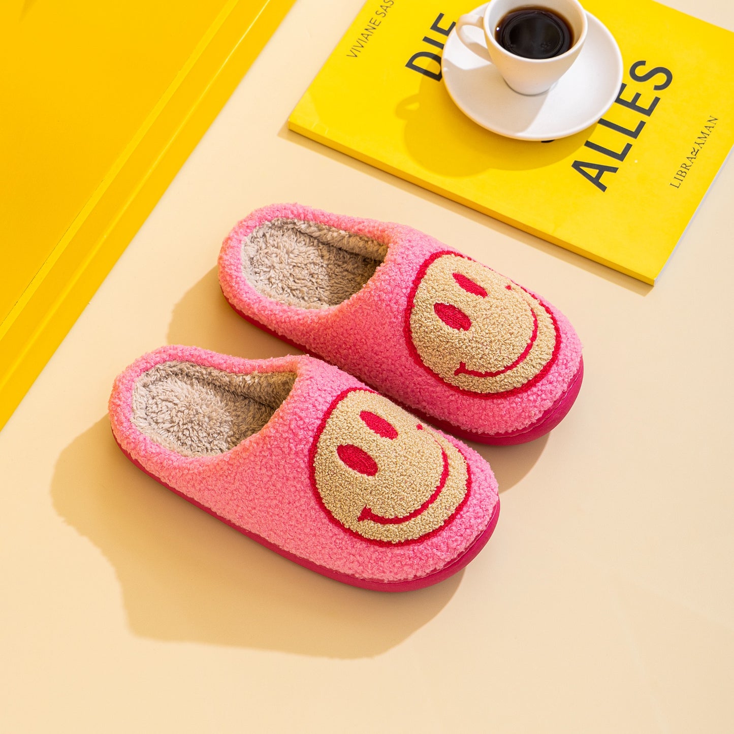 Women's Pink Melody Smiley Face Slippers