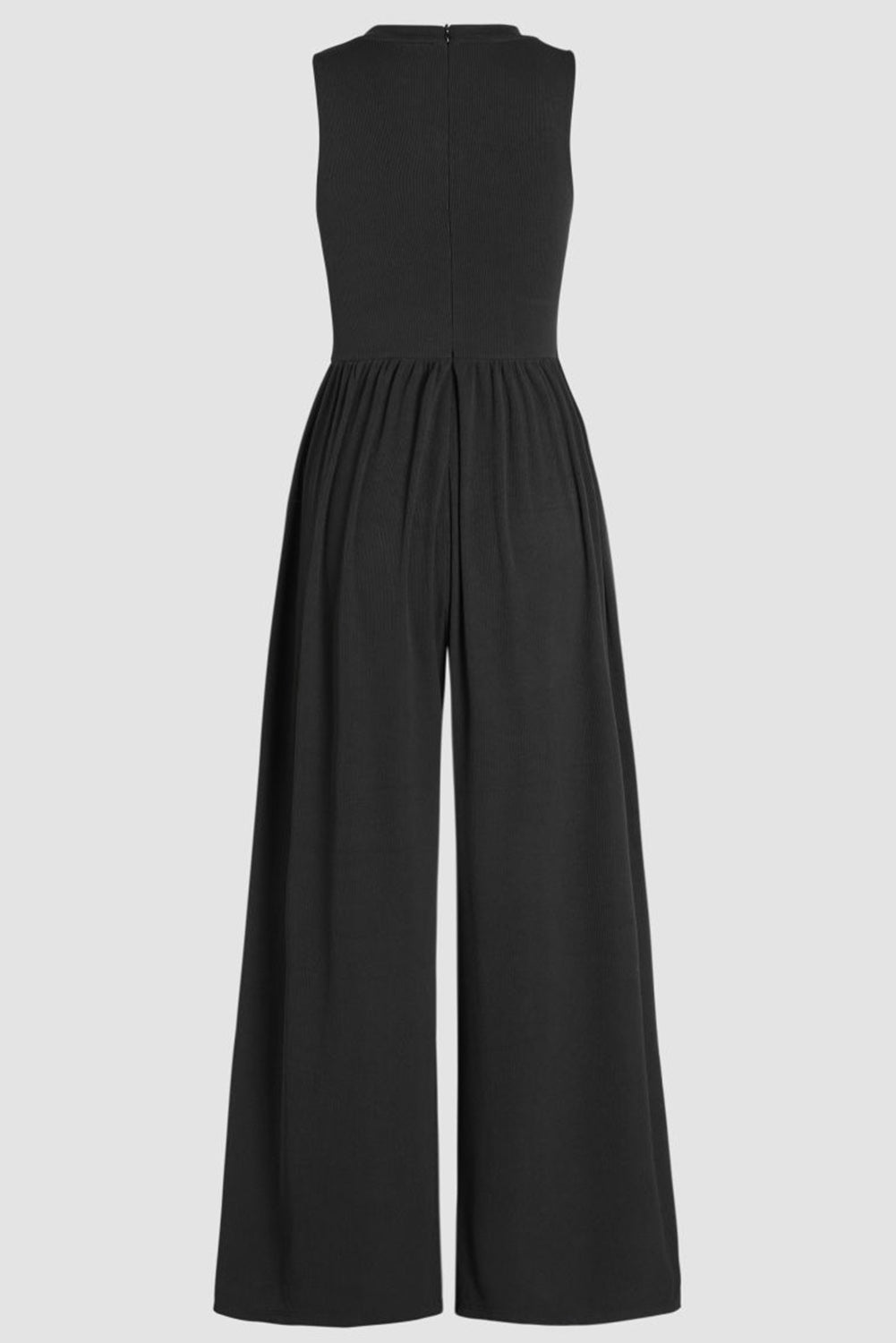 Women's Black Cinched Waist Sleeveless Wide Leg Jumpsuit