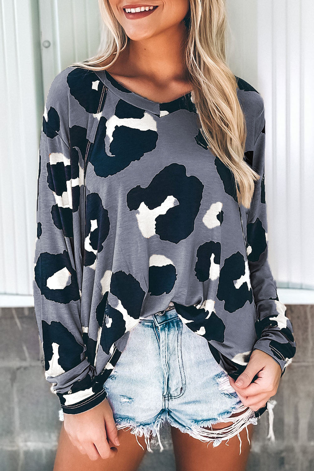 Women's Leopard Print Long Sleeve Loose Top