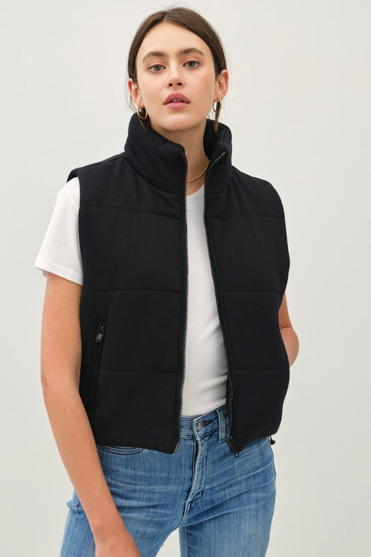 Women's Turtleneck Sleeveless Puffer Vest with Pockets