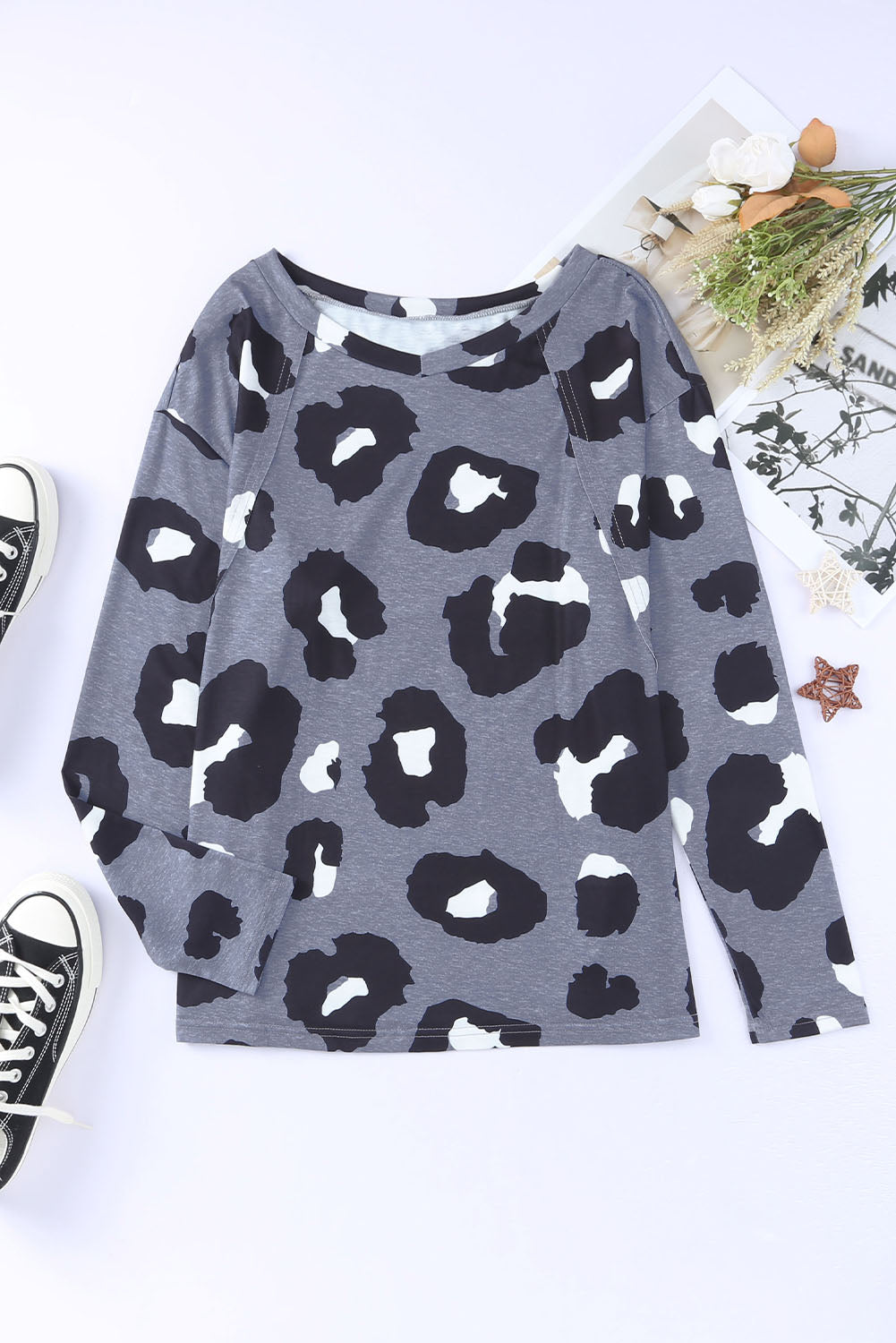 Women's Leopard Print Long Sleeve Loose Top