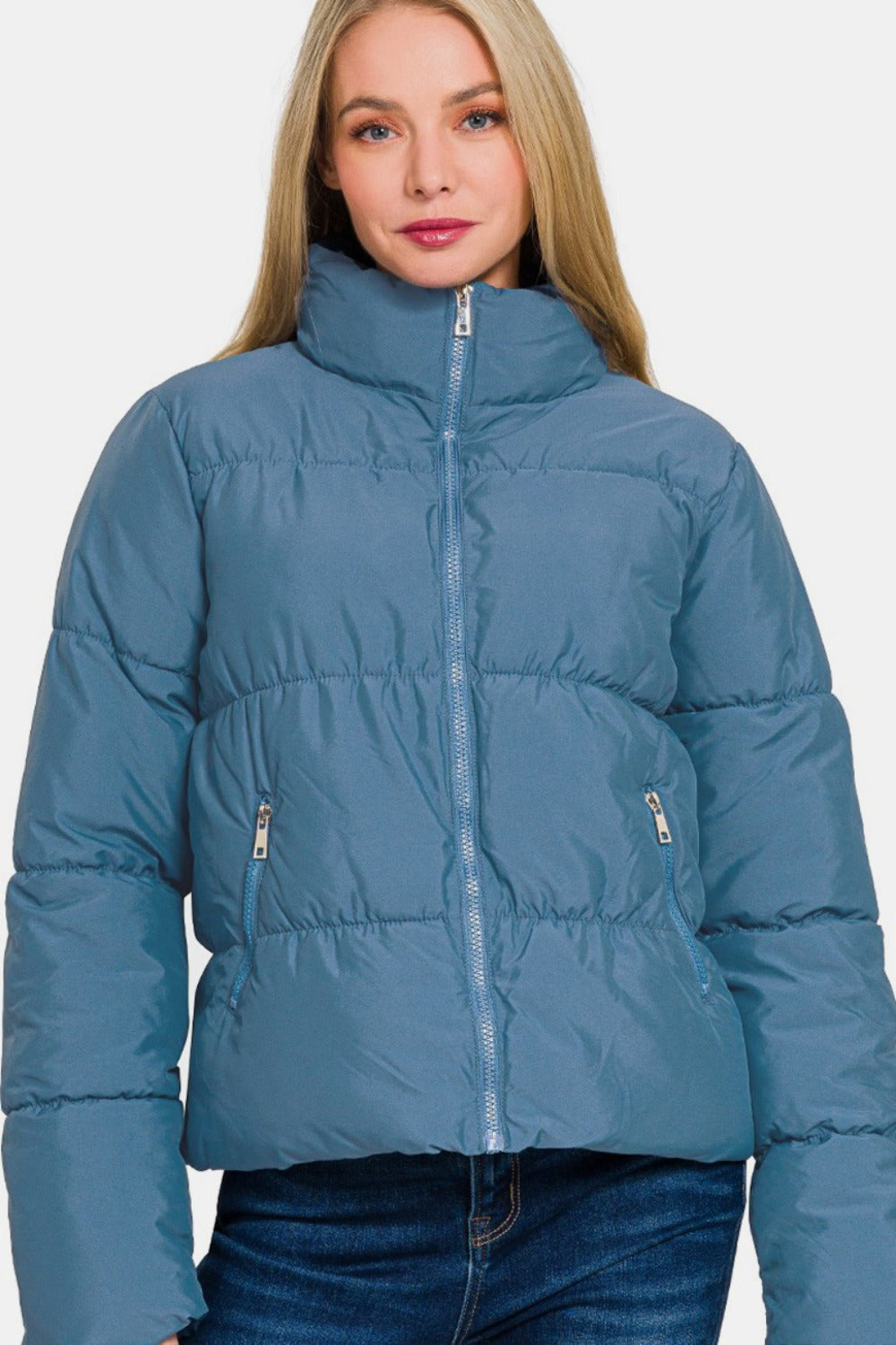 Women's Turtleneck Puffer Jacket with Pockets