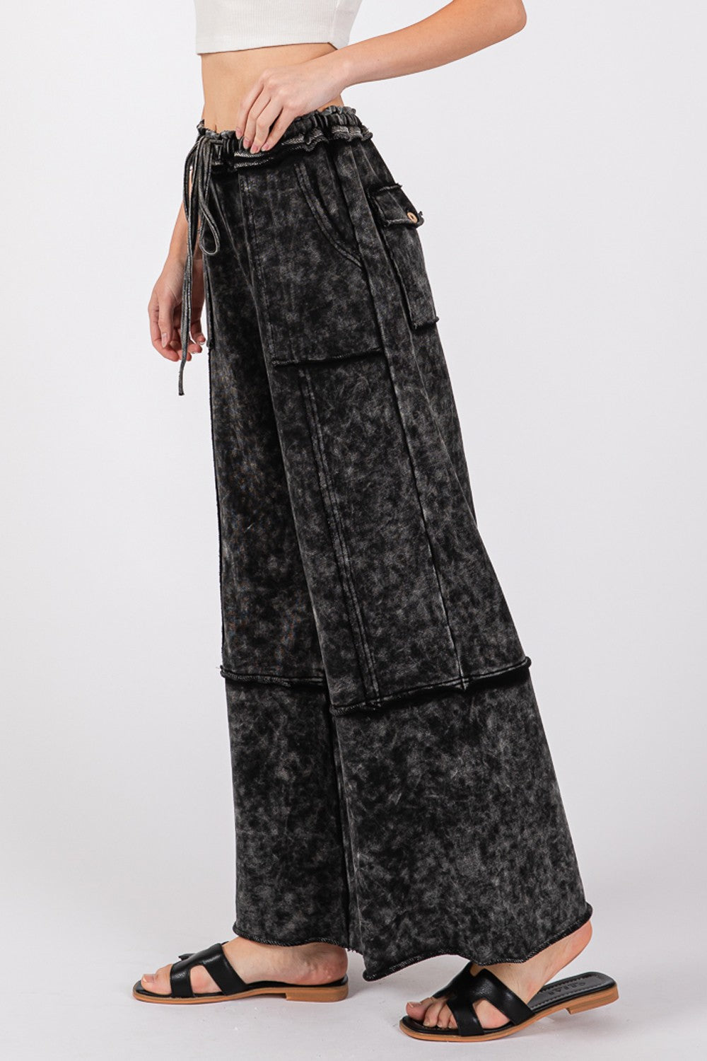 Women's Mineral Washed Terry Wide Leg Pants