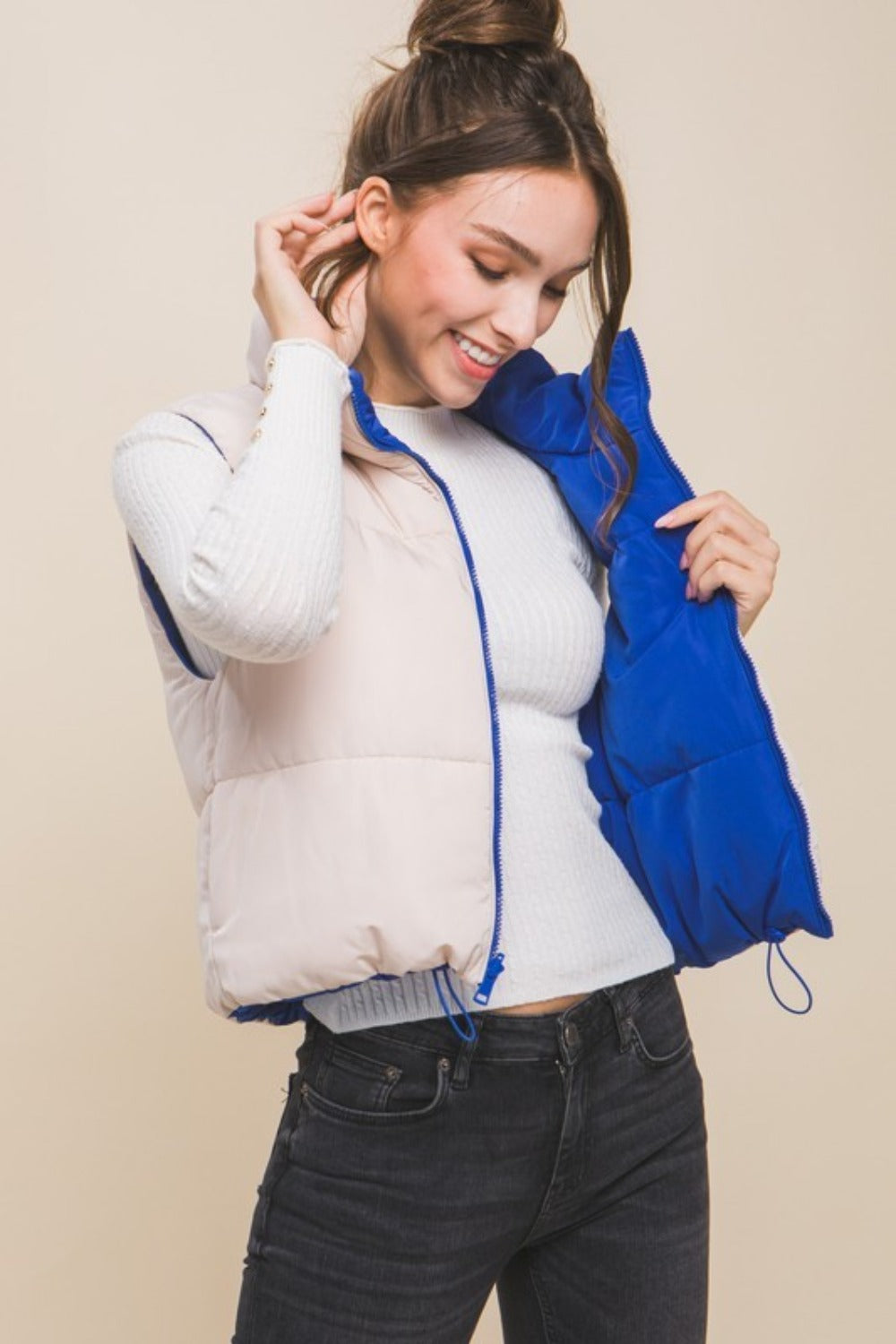 Women's Cropped Lined Reversible Vest