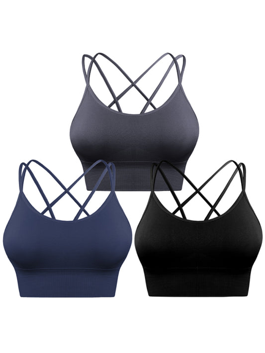 3 Pack Women's Seamless Crisscross Sports Bra Medium-Impact Fitness