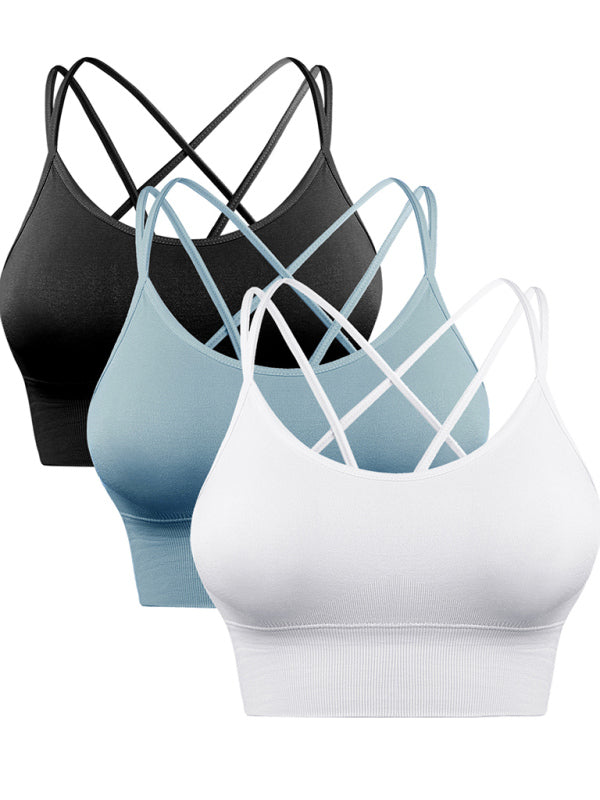 3 Pack Women's Seamless Crisscross Sports Bra Medium-Impact Fitness