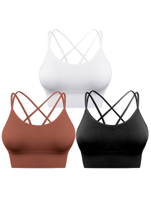 3 Pack Women's Seamless Crisscross Sports Bra Medium-Impact Fitness