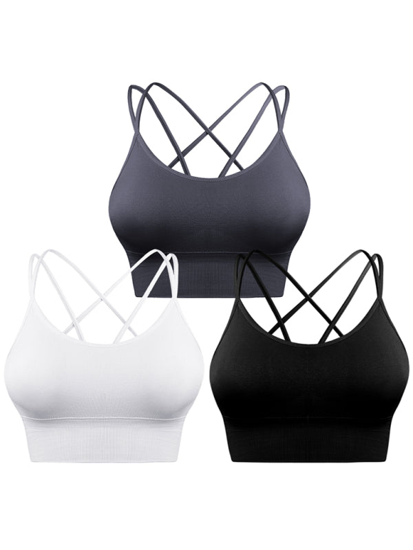 3 Pack Women's Seamless Crisscross Sports Bra Medium-Impact Fitness