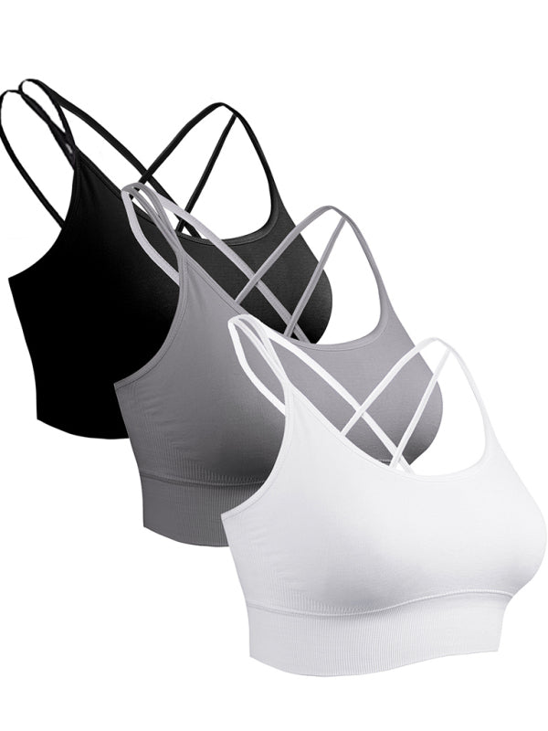 3 Pack Women's Seamless Crisscross Sports Bra Medium-Impact Fitness
