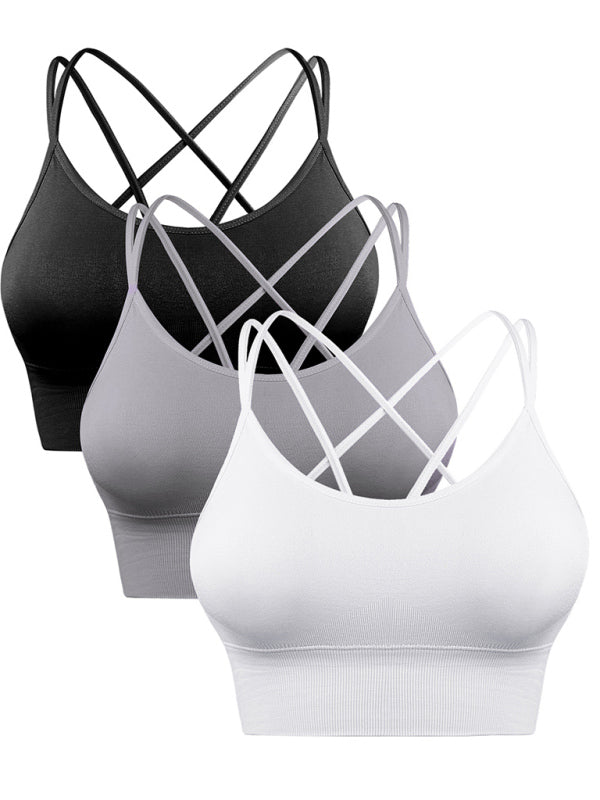 3 Pack Women's Seamless Crisscross Sports Bra Medium-Impact Fitness