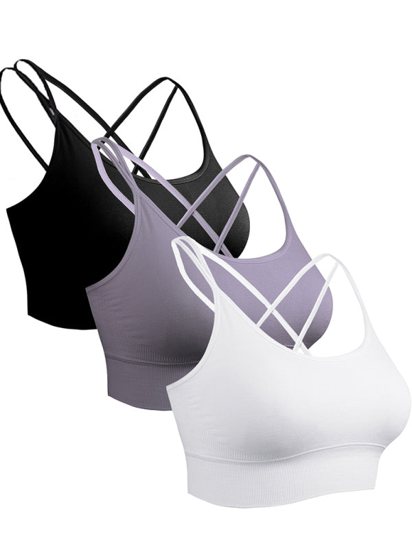 3 Pack Women's Seamless Crisscross Sports Bra Medium-Impact Fitness