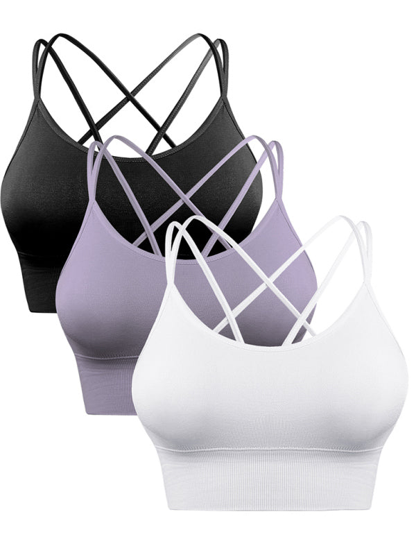 3 Pack Women's Seamless Crisscross Sports Bra Medium-Impact Fitness