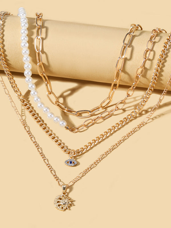 Gold-Plated Evil Eye Multi-Layer Necklace