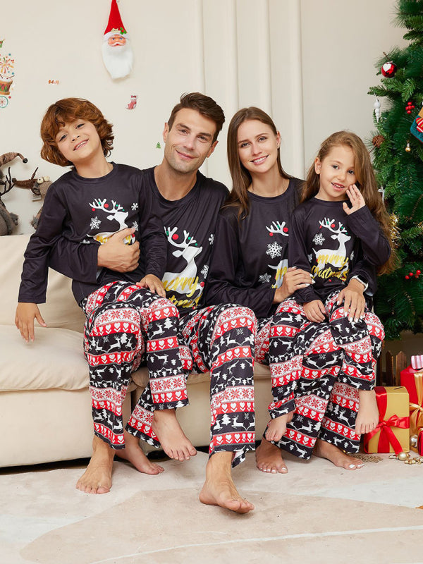 Elk Graphic Print Parent-Child Christmas Family Matching Pajamas Set