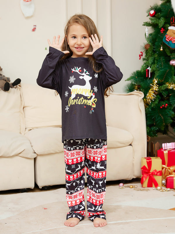 Elk Graphic Print Parent-Child Christmas Family Matching Pajamas Set