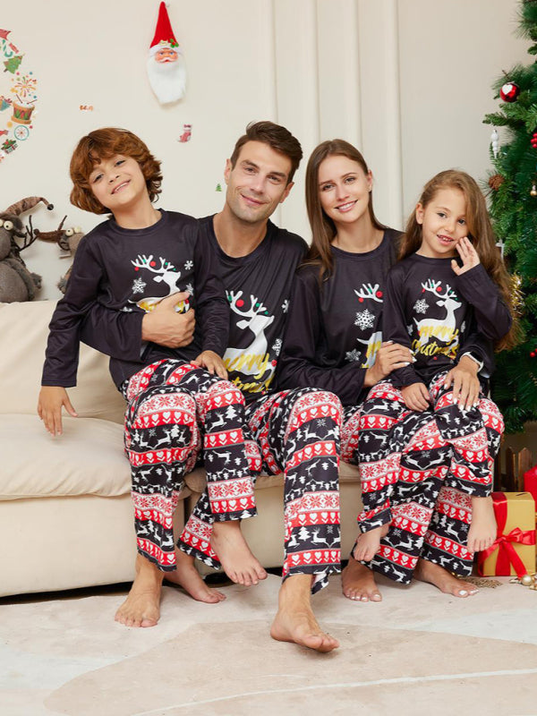 Elk Graphic Print Parent-Child Christmas Family Matching Pajamas Set