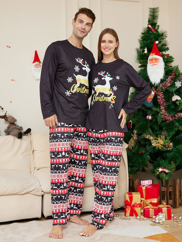 Elk Graphic Print Parent-Child Christmas Family Matching Pajamas Set