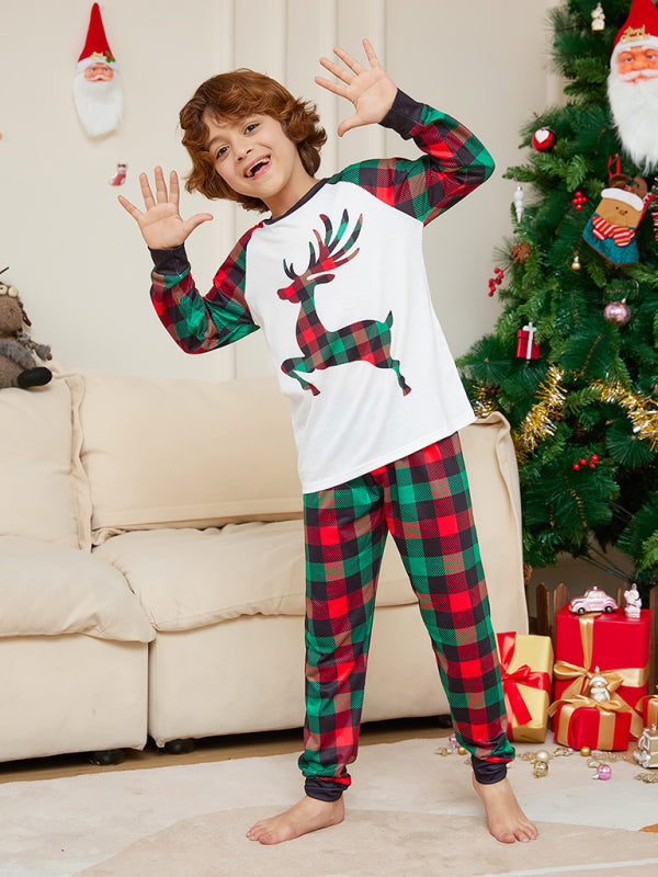 Elk Plaid Print Christmas Parent-Child Matching Christmas Pajamas Set