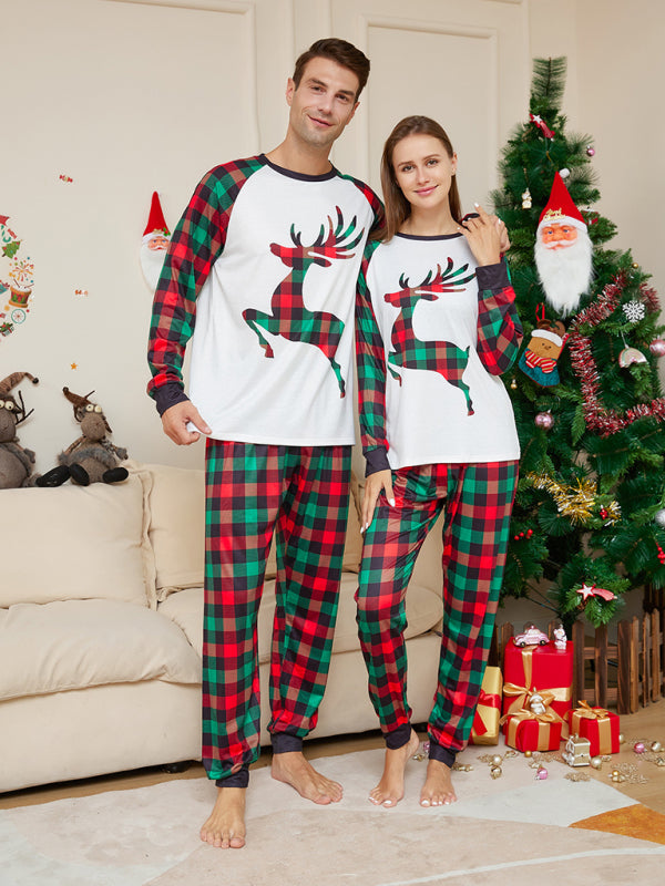 Elk Plaid Print Christmas Parent-Child Matching Christmas Pajamas Set