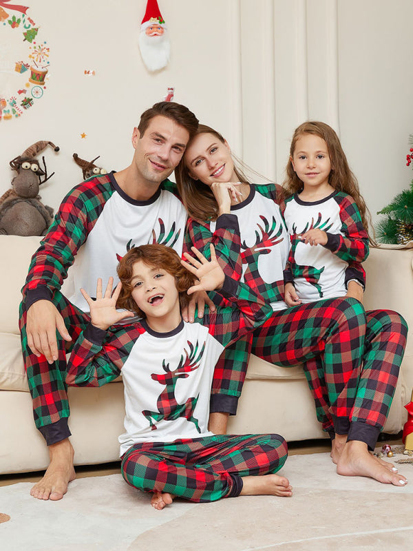 Elk Plaid Print Christmas Parent-Child Matching Christmas Pajamas Set