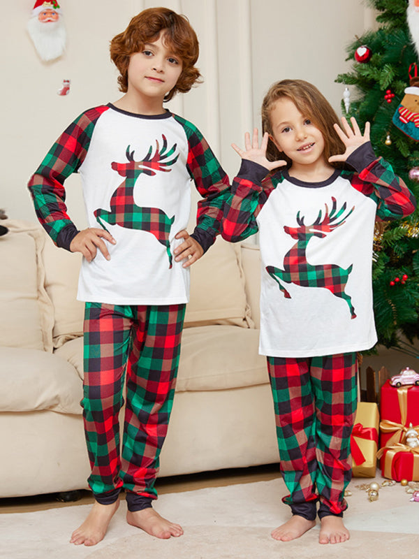 Elk Plaid Print Christmas Parent-Child Matching Christmas Pajamas Set