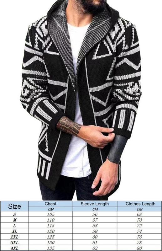 Hooded Jacquard Open Cardigan Knitwear Available in Sizes S-4XL