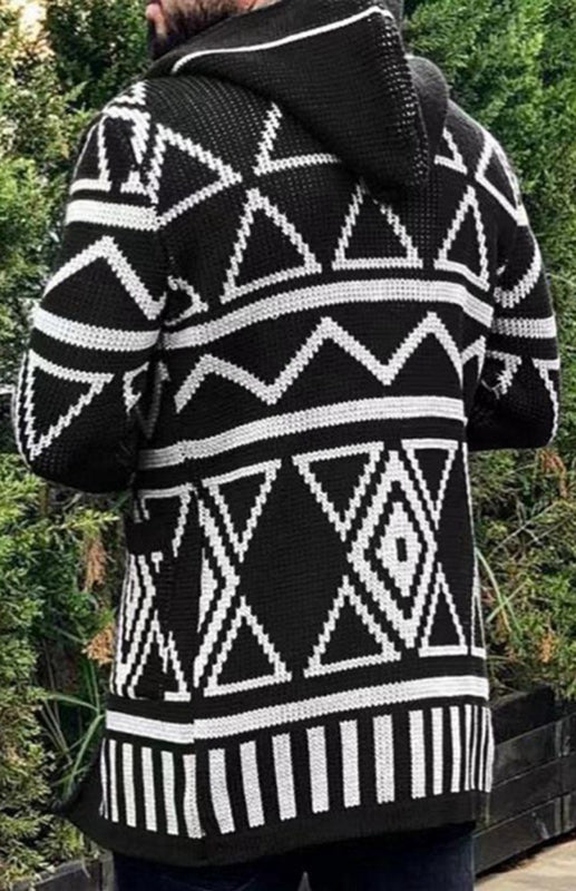 Hooded Jacquard Open Cardigan Knitwear Available in Sizes S-4XL