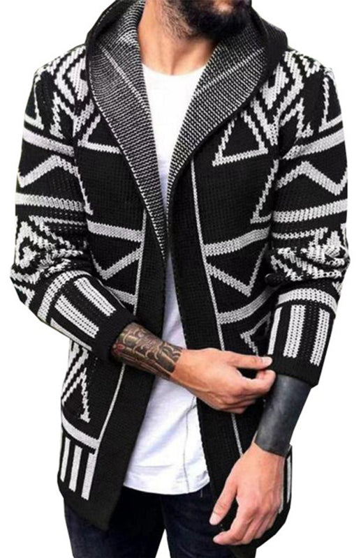 Hooded Jacquard Open Cardigan Knitwear Available in Sizes S-4XL