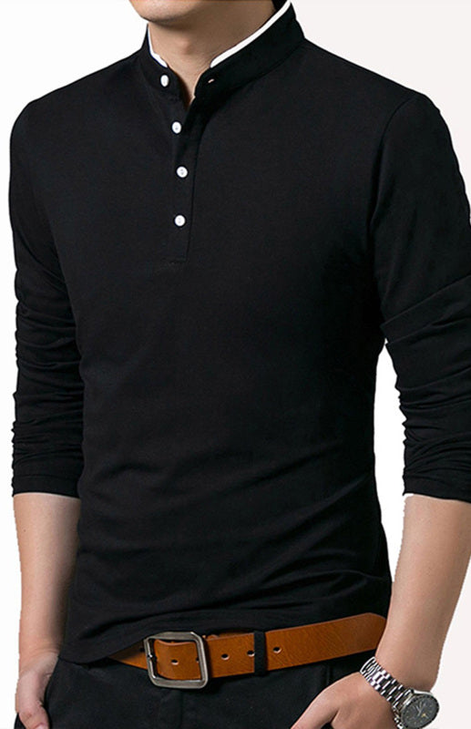 Basic Half-Button Long Sleeve T-Shirt