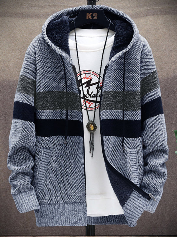 Men's Striped Hooded Lined Fleece Jacket Available in Size S-5XL