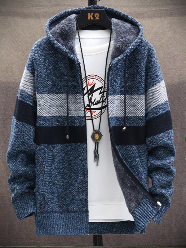 Men's Striped Hooded Lined Fleece Jacket Available in Size S-5XL