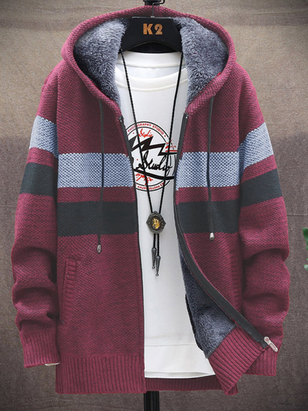 Men's Striped Hooded Lined Fleece Jacket Available in Size S-5XL