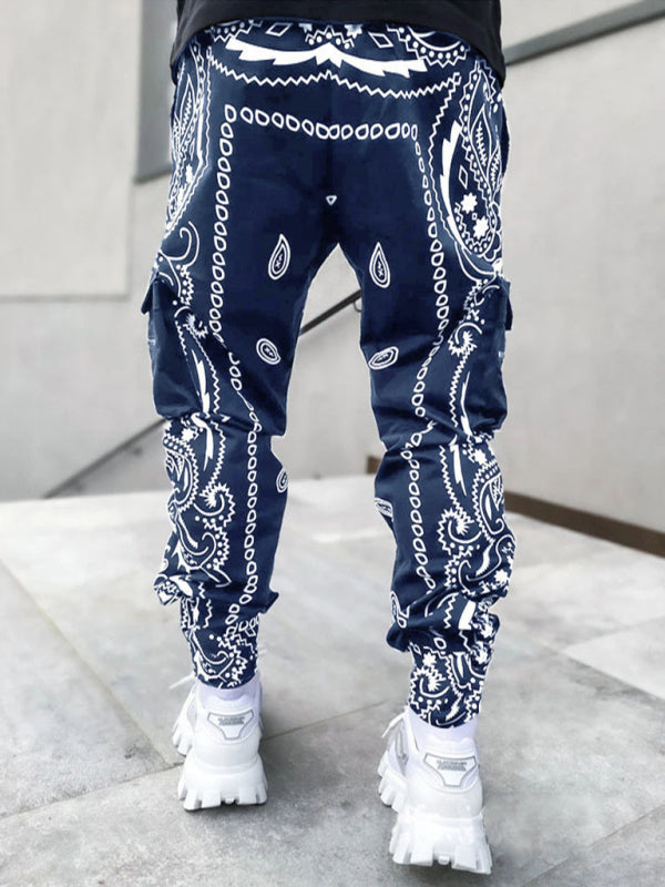 Men's Cashew Flower Loose Multi-Pocket Street Harem Pants Available in Sizes S-5XL