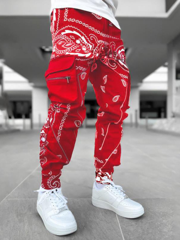 Men's Cashew Flower Loose Multi-Pocket Street Harem Pants Available in Sizes S-5XL