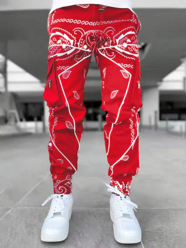 Men's Cashew Flower Loose Multi-Pocket Street Harem Pants Available in Sizes S-5XL