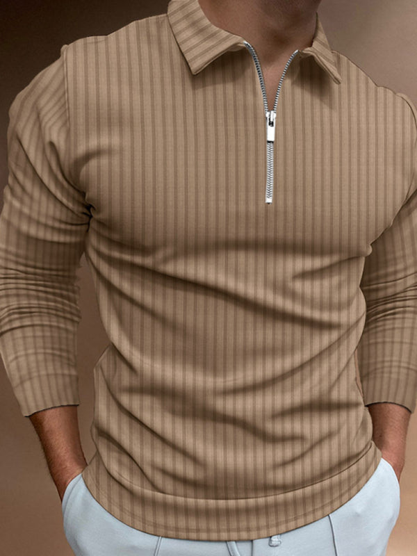 Half-Zip Ribbed Long Sleeved Collared Sweater