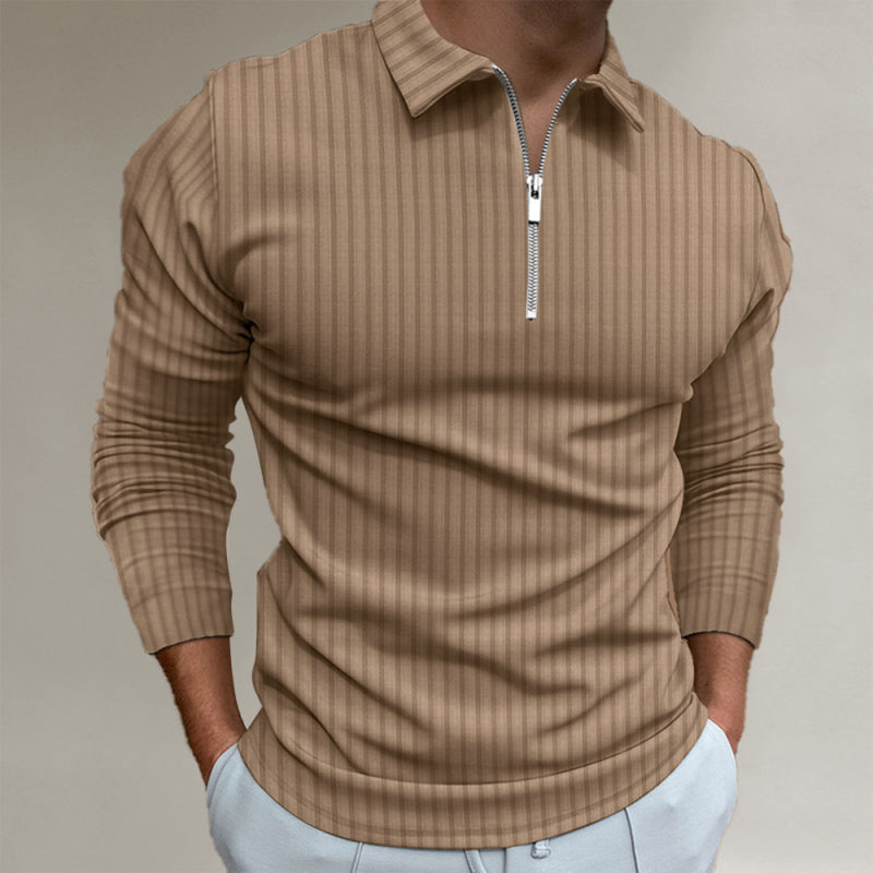 Half-Zip Ribbed Long Sleeved Collared Sweater