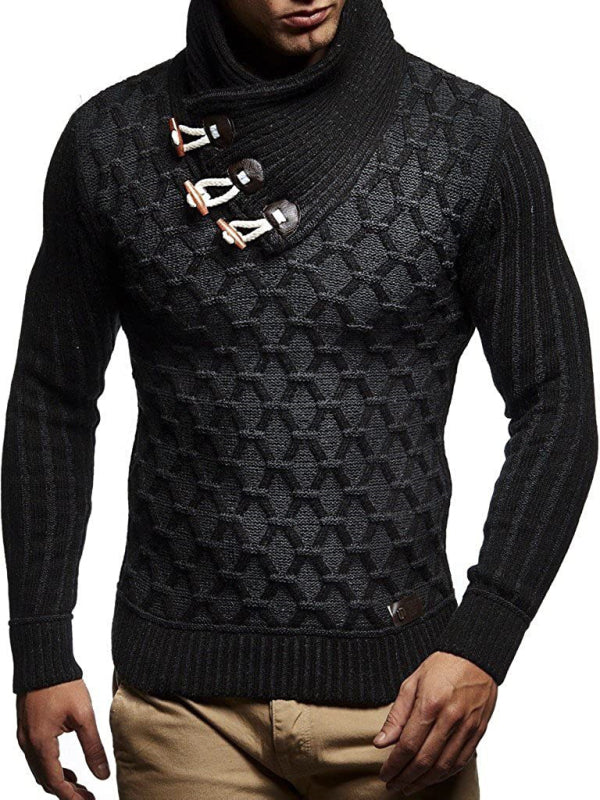 Men's Leather Buttoned Long Sleeved Turtleneck Sweater Available in Sizes S-3XL