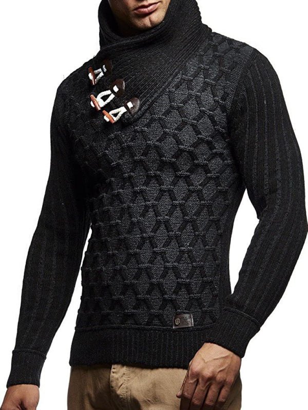 Men's Leather Buttoned Long Sleeved Turtleneck Sweater Available in Sizes S-3XL