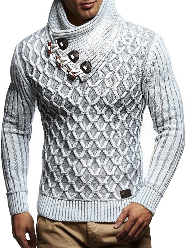 Men's Leather Buttoned Long Sleeved Turtleneck Sweater Available in Sizes S-3XL