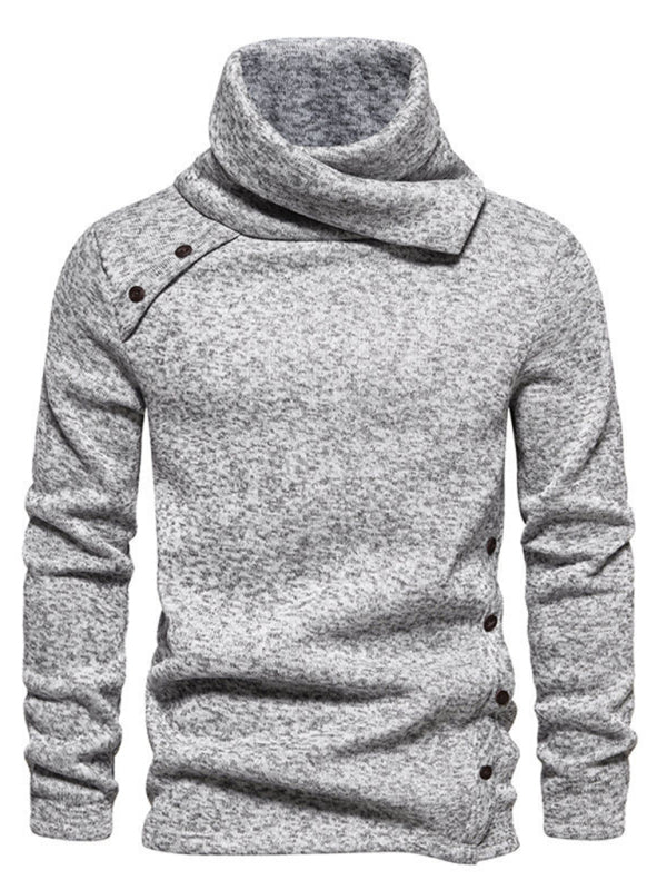 Men's High Collar British-Style Pile Neck Long Sleeves Sweater - Cozy Fall Available in Sizes S-2XL