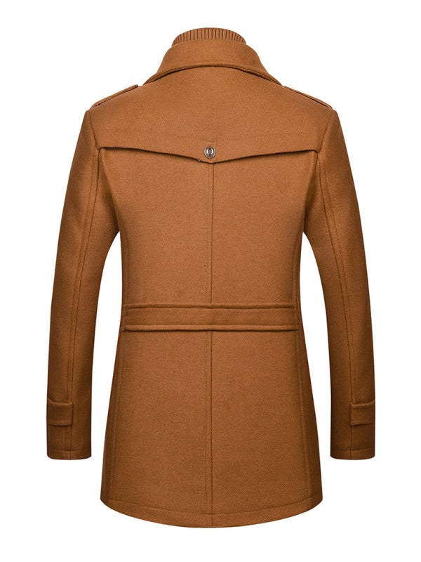 Men's Double Collar Zippered Wool Coat with Pockets Available in Sizes M-3XL
