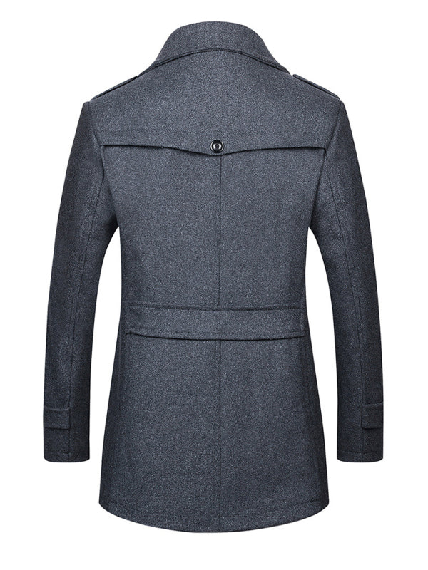 Men's Double Collar Zippered Wool Coat with Pockets Available in Sizes M-3XL