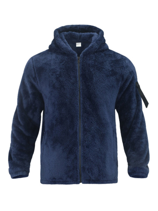 Men's Solid Colors Fleece Hooded Jacket